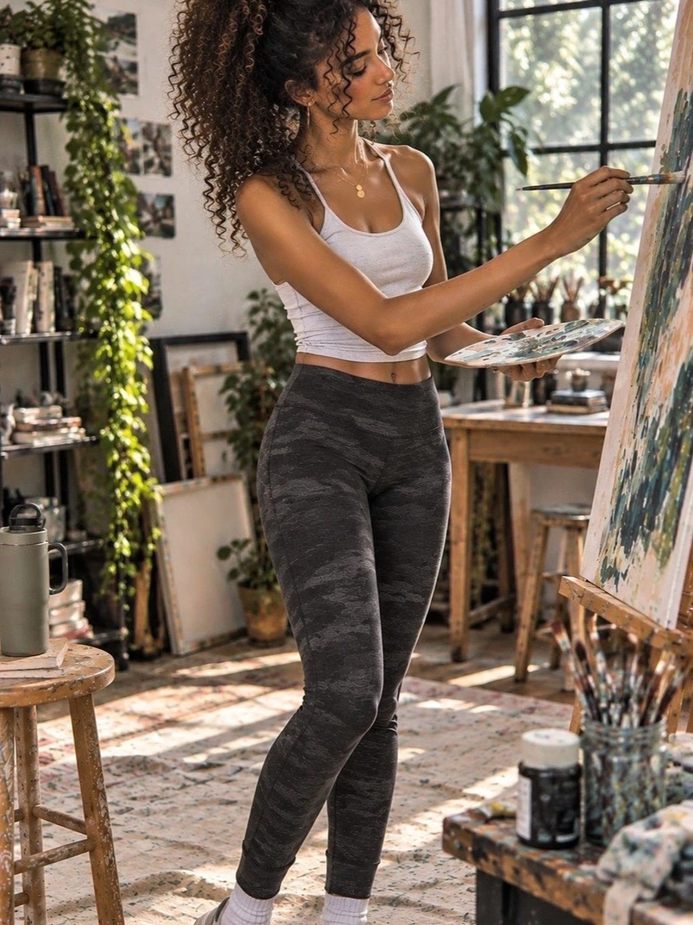 Vuori Mid-Rise Camo Leggings in Black